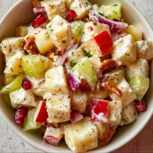 Delicious and crunchy Apple Salad with fresh ingredients in a bowl