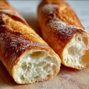 Homemade artisan French baguette with a crispy crust and soft interior