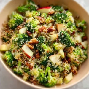 Bowl of Broccoli Apple Quinoa Salad with fresh ingredients and vibrant colors