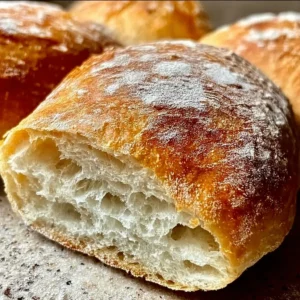 Freshly baked Ciabatta Bread loaf on a wooden cutting board