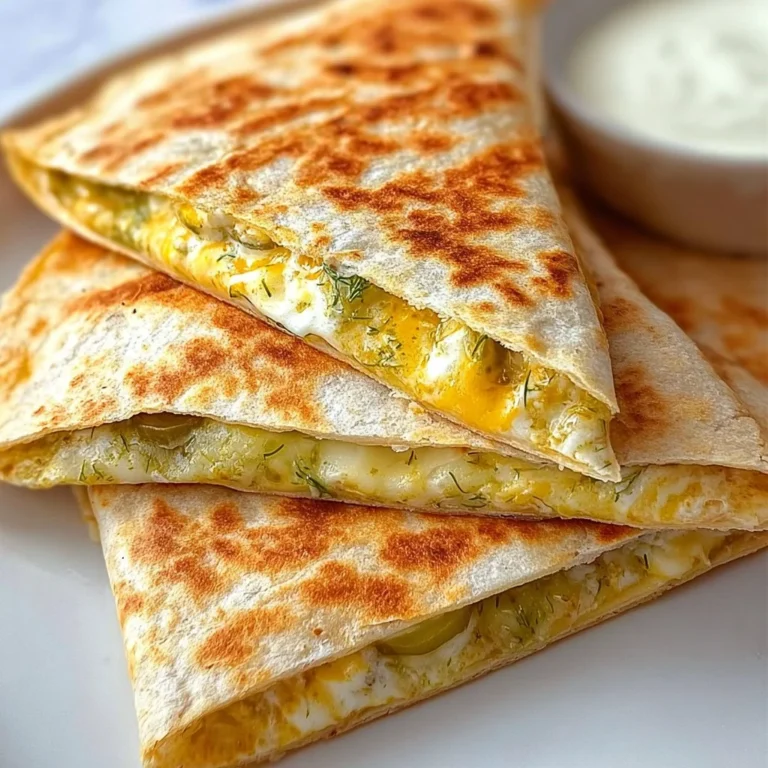 Delicious classic dill pickle quesadilla served with dipping sauce