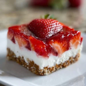 Delicious strawberry pretzel salad with creamy topping and crunchy pretzel crust