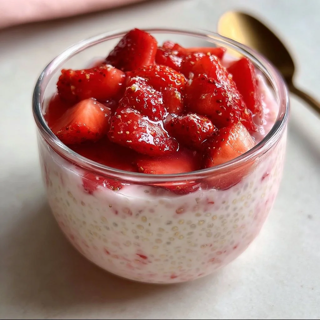 Cottage Cheese Strawberry Cheesecake Chia Seed Pudding