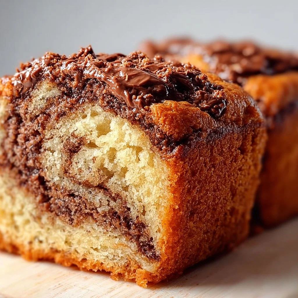 Decadent Nutella swirl banana bread with chocolate hazelnut spread