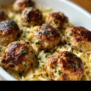 Easy Greek Chicken Meatballs with Lemon Orzo in a one pan dinner