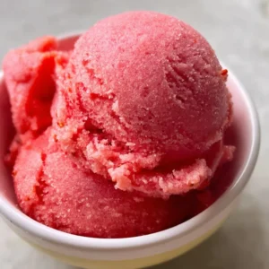 Bowl of homemade strawberry sorbet made with three ingredients
