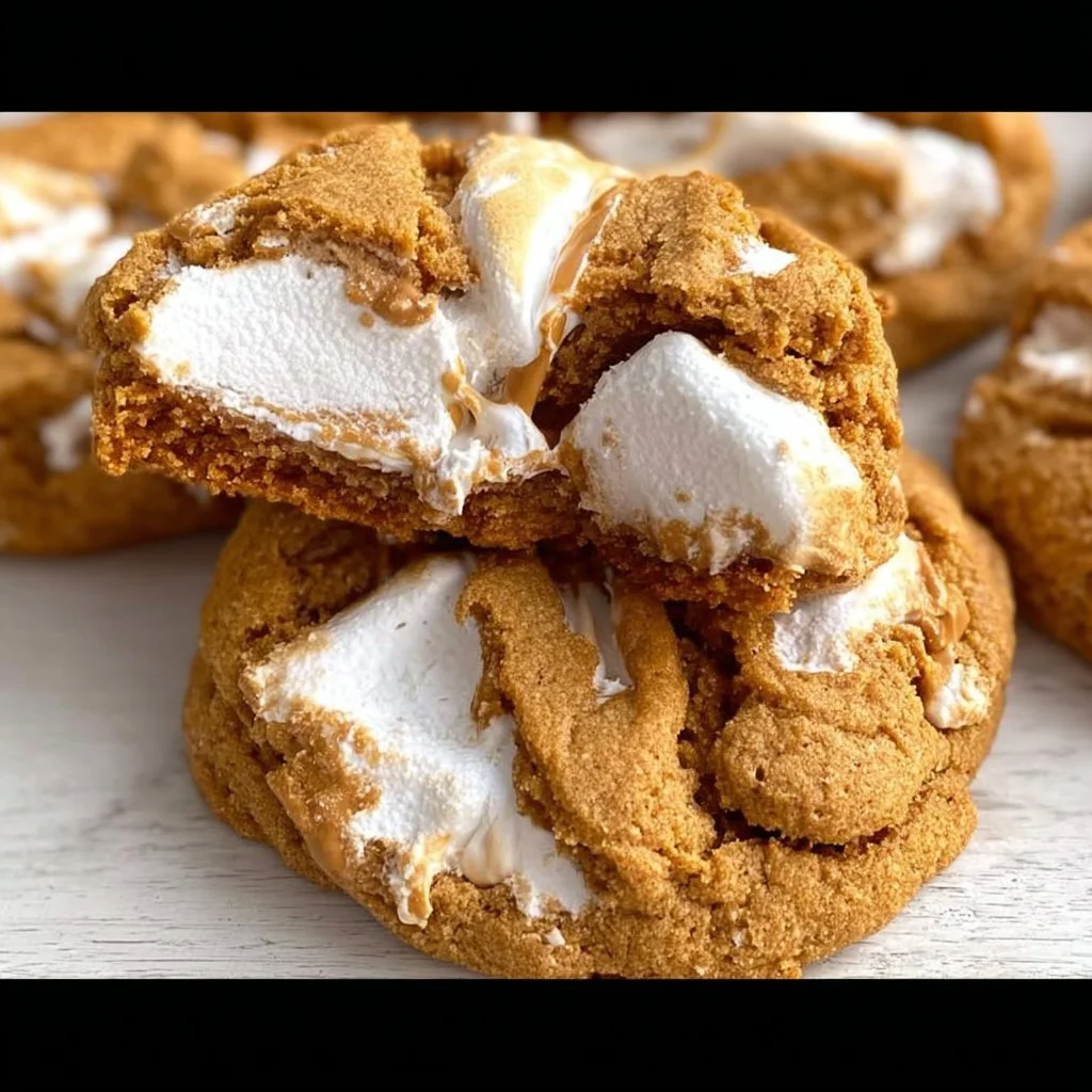 Freshly baked Fluffernutter Cookies with peanut butter and marshmallow fluff