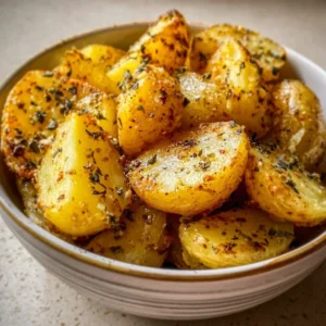 Crispy and golden Greek-Style Lemon Potatoes served on a plate