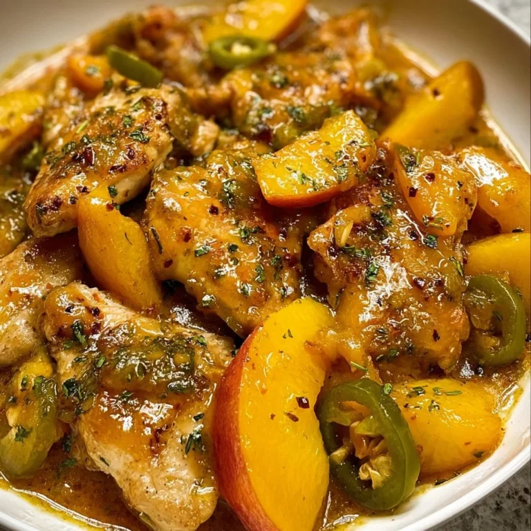 Delicious jalapeno peach chicken dish served on a plate