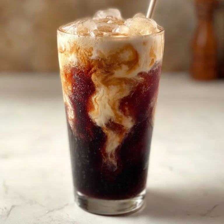Midnight Malibu Dirty Soda in a glass with a tropical garnish