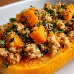 One Pan Easy Roasted Butternut Squash with Ground Turkey Dinner on a plate