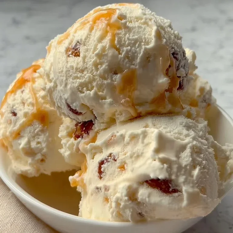 Homemade salted caramel cottage cheese ice cream in a bowl with a spoon