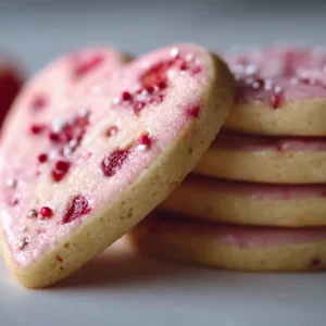 Freshly baked strawberry shortbread cookies on a plate