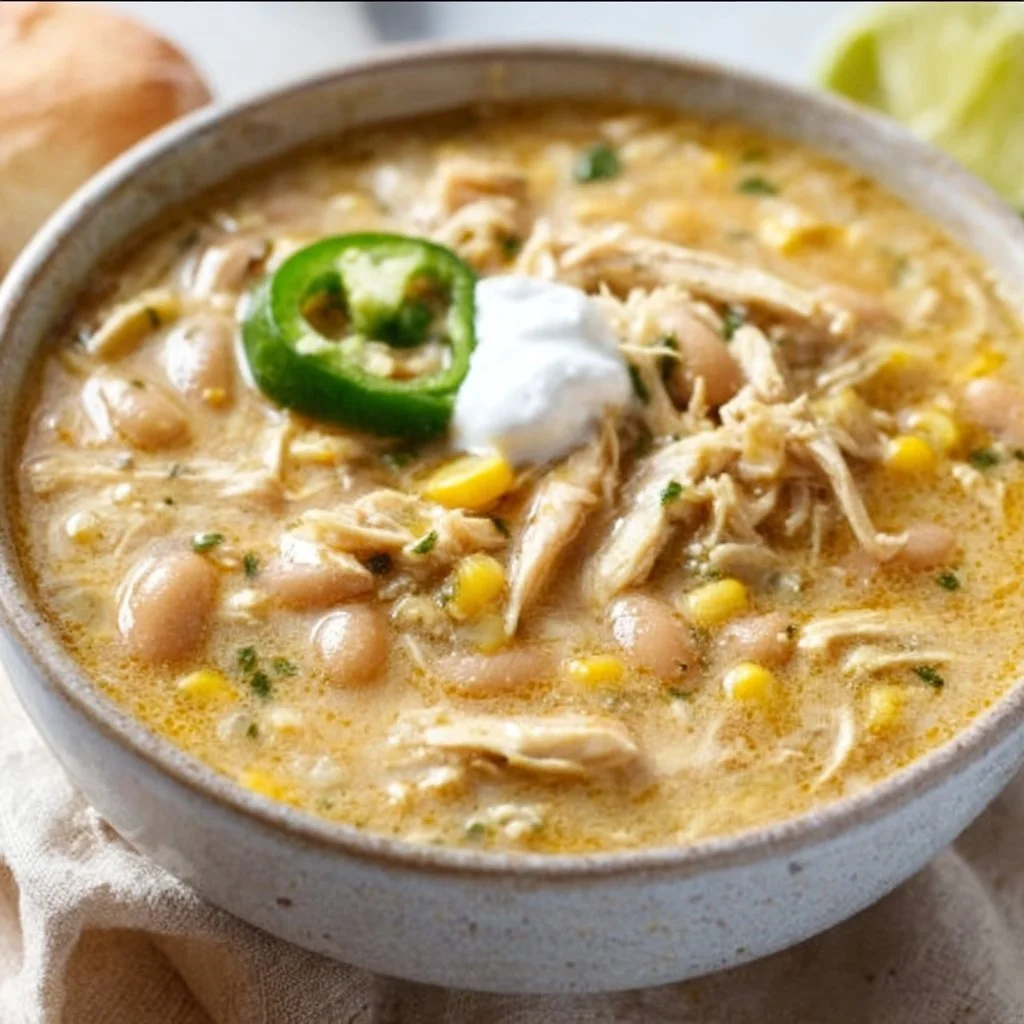 This White Chicken Chili recipe is easy to make on the Stove Top or in the Slow Cooker.